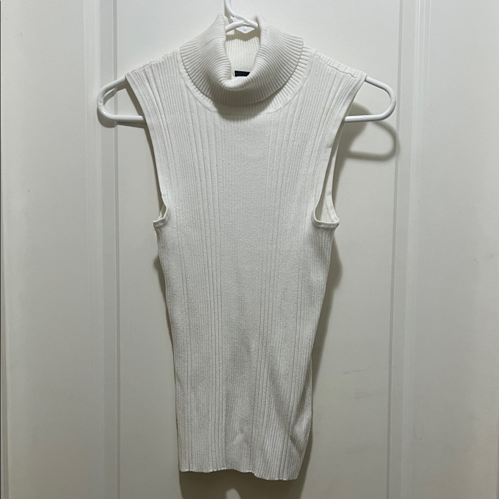 White Sleeveless Turtleneck Sweater